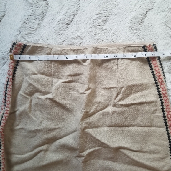 Ann Taylor Loft Cotton Linen Stitch Embroidered Beige Pencil Mini Skirt - Picture 9 of 9